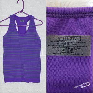 ATHLETA EUC PURPLE GREY STRIPE STRETCHY RACER BACK TANK TOP